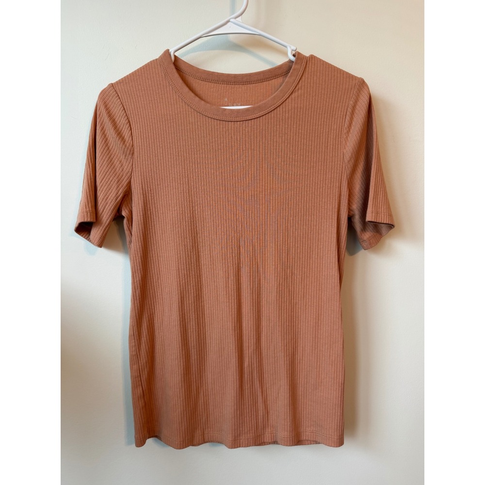 A New Day Womens Short Sleeve Ribbed Knit Crew Neck Tee Terracotta Orange Medium
